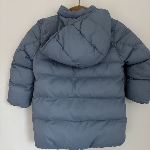 Uniqlo Long Puffer Jacket Coat Kids 3T Boys Girls Hooded Fleece Lined Blue - Picture 2 of 7